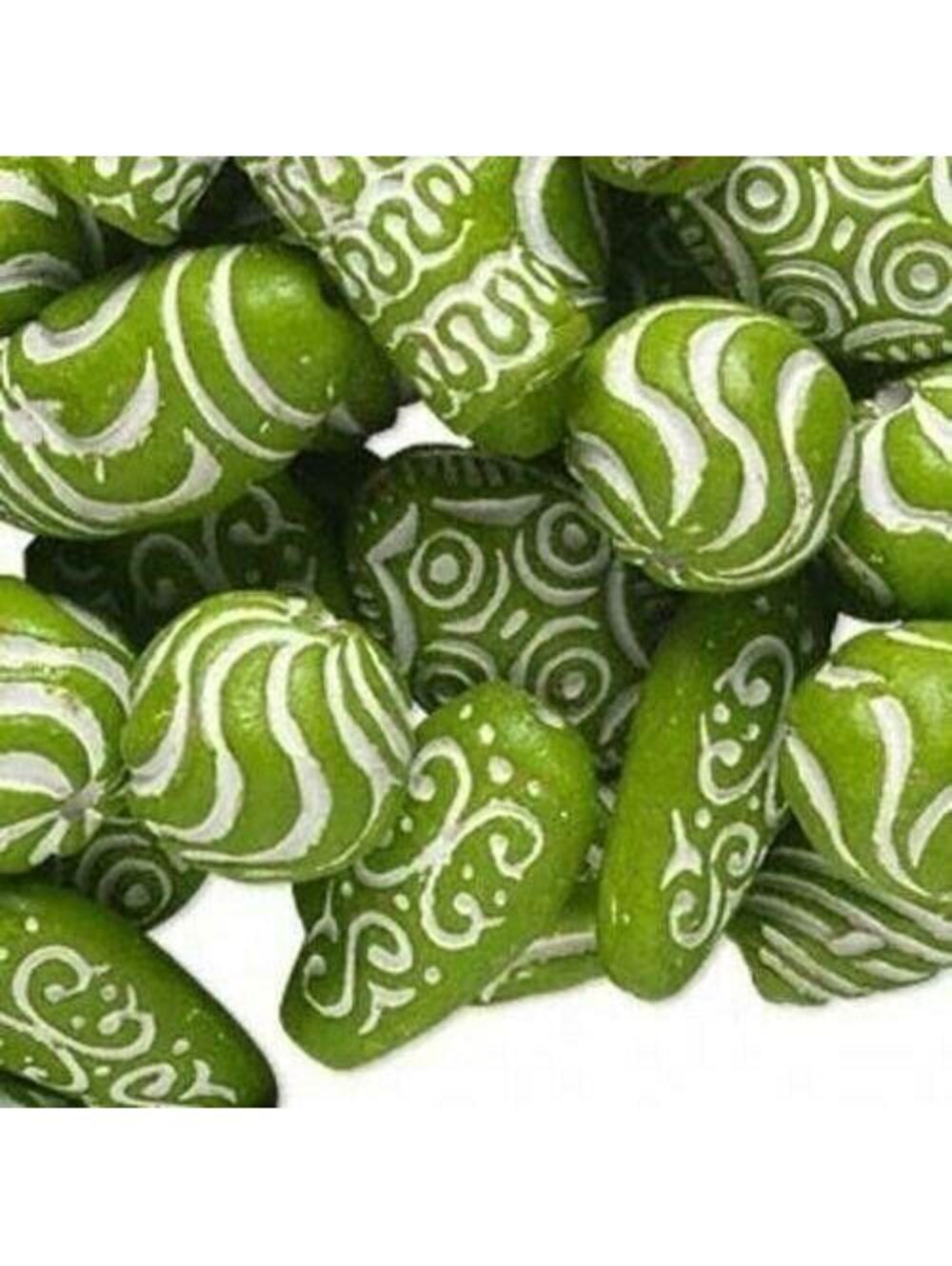 Vintage Ethnic African Tribal Clay Beads Green White 12 pcs
